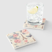 Eiffelturm Schmetterling und Rose Muster Steinuntersetzer (Seitenansicht)