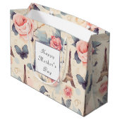 Eiffelturm Schmetterling und Rose Muttertag Große Geschenktüte (Rückseite Schrägansicht)