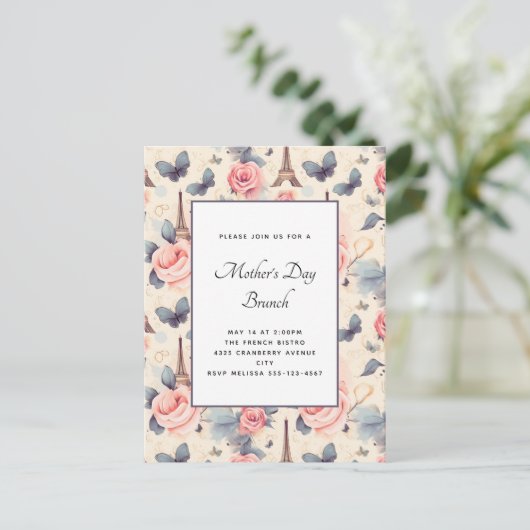 Eiffelturm Schmetterling und Rose Muttertag Postkarte (Stehend Vorderseite)