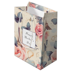 Eiffelturm Schmetterling und Rosen Muttertag Mittlere Geschenktüte
