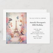 Eiffelturm Schmetterlinge und Blume Geburtstag Einladung (Vorne/Hinten)