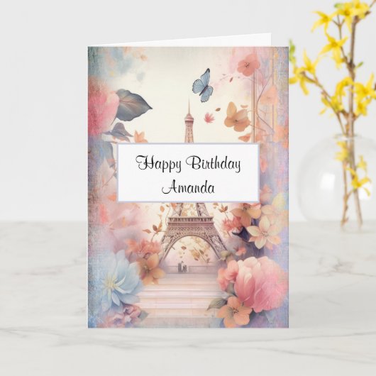Eiffelturm Schmetterlinge und Blume Geburtstag Karte (Gelbe Blume)