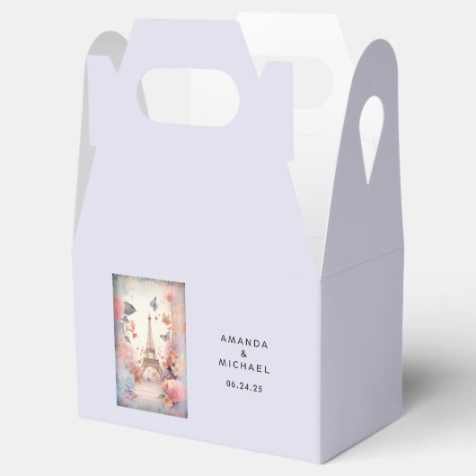 Eiffelturm-Schmetterlinge und Blume Hochzeit Geschenkschachtel (Geöffnet)