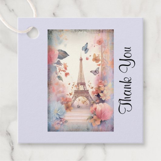 Eiffelturm Schmetterlinge und Blume Vielen Dank Geschenkanhänger (Vorderseite)