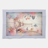 Eiffelturm Schmetterlinge und Blumen Geschirrtuch (Horizontal)