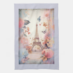 Eiffelturm Schmetterlinge und Blumen Geschirrtuch