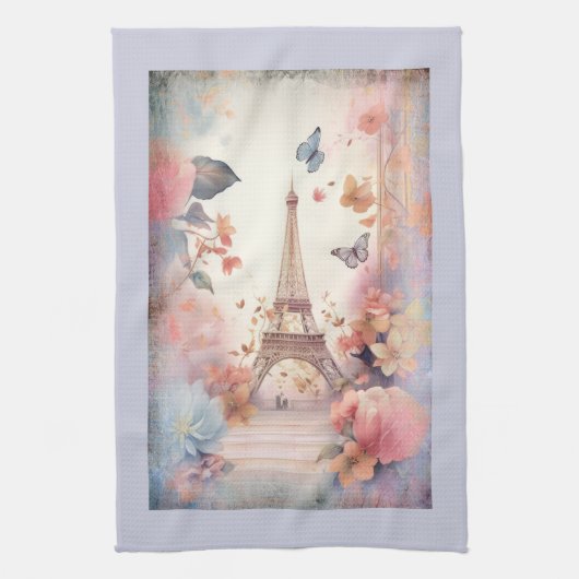 Eiffelturm Schmetterlinge und Blumen Geschirrtuch (Vertikal)
