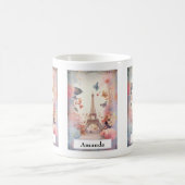 Eiffelturm-Schmetterlinge und Blumen Kaffeetasse (Mittel)