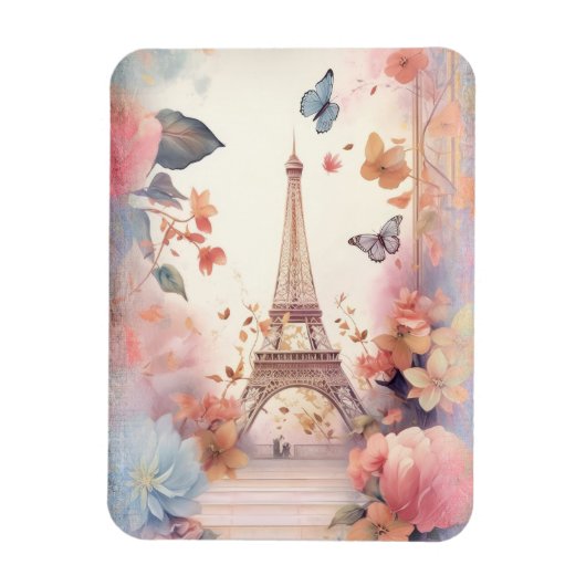 Eiffelturm Schmetterlinge und Blumen Magnet (Vertikal)