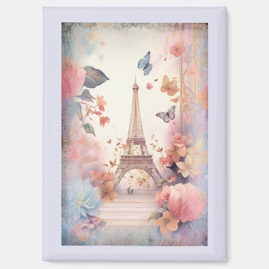Eiffelturm Schmetterlinge und Blumen Magnet (Vorderseite)