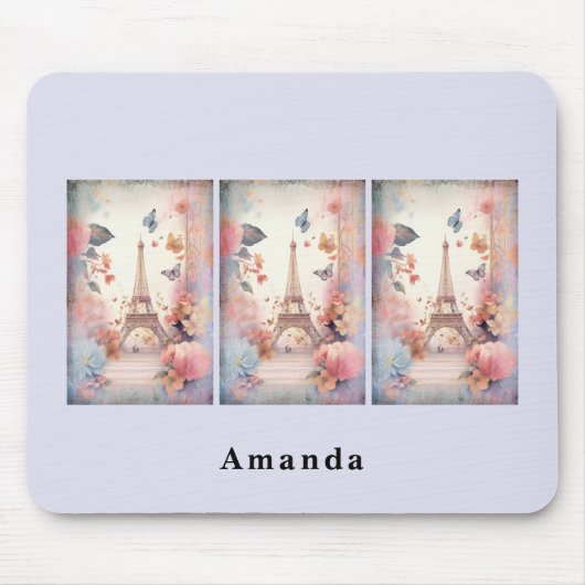 Eiffelturm Schmetterlinge und Blumen Mousepad (Vorne)