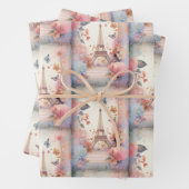 Eiffelturm Schmetterlinge und Blumen Muster Geschenkpapier Set (Beispiel)