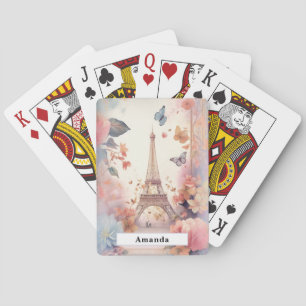 Eiffelturm-Schmetterlinge und Blumen Spielkarten