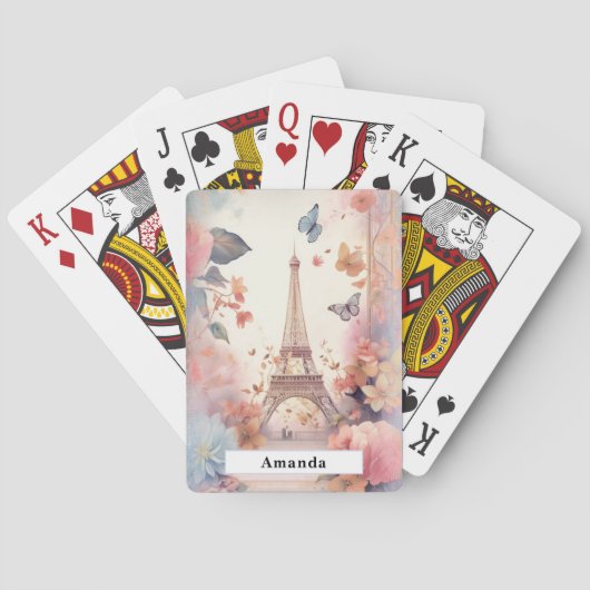 Eiffelturm-Schmetterlinge und Blumen Spielkarten (Rückseite)