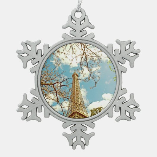 Eiffelturm Schneeflocken Zinn-Ornament (Vorderseite)