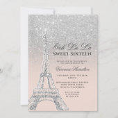 Eiffelturm silber Glitzer pink Sweet 16 Einladung (Vorderseite)