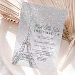 Eiffelturm silberner Glitzer Marmor Sweet 16 Einladung<br><div class="desc">Ein modernes,  schicker und glamouröses 16 . Geburtstag mit einem handgezeichneten silbernen Glitzer französischer Paris-Thema Eiffelturm mit silbernen Glitzer ombre Farbverlauf Glitzern auf einem weißen Marmorhintergrund.</div>