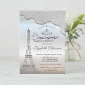 Eiffelturm, Silver Tropfens Quinceañera Einladung (Stehend Vorderseite)
