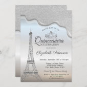 Eiffelturm, Silver Tropfens Quinceañera Einladung (Vorne/Hinten)
