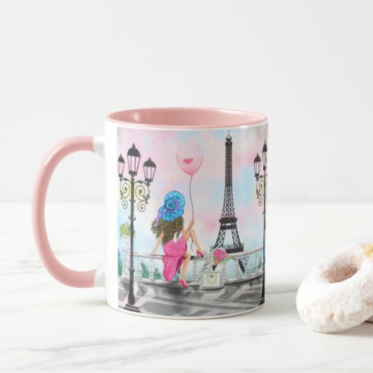 Eiffelturm Tasse Geschenk Frau in Paris (Mit Donut)