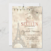 Eiffelturm, Tiara Gold Lights Sweet 16 Einladung (Vorderseite)