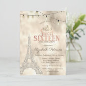 Eiffelturm, Tiara Gold Lights Sweet 16 Einladung (Stehend Vorderseite)