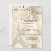 Eiffelturm, Tiara Gold Quinceañera Einladung (Vorderseite)