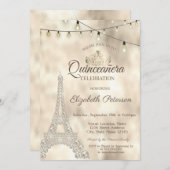 Eiffelturm, Tiara Gold Quinceañera Einladung (Vorne/Hinten)