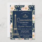 Eiffelturm, Tiara, Rose Navy Blue Quinceañera Einladung (Vorderseite)