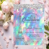Eiffelturm, Tiara, Tropfen Holographic Quinceañera Einladung