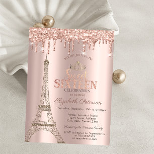Eiffelturm,Tiara,Tropfen Roségold Sweet 16 Einladung