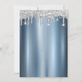 Eiffelturm, Tiara, Tropfens Blue Metallic Quinceñe Einladung (Rückseite)