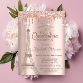 Eiffelturm, Tiara, Tropfens Rose Gold Quinceañera Einladung