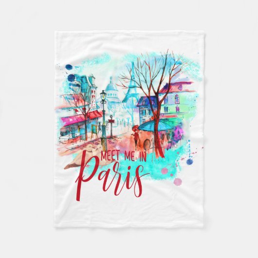 Eiffelturm Treffpunkt Mich Pariser Wasserfarben Sp Fleecedecke (Vorderseite)