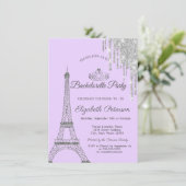 Eiffelturm, Tropfen, Lila Junggeselinnen-Abschied Einladung (Stehend Vorderseite)
