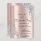 Eiffelturm, Tropfen Rose Gold Junggeselinnen-Absch Einladung (Vorne/Hinten)