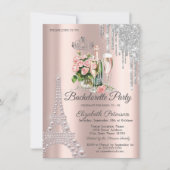 Eiffelturm, Tropfen Weintrauben Junggeselinnen-Abs Einladung (Vorderseite)