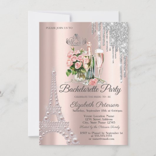 Eiffelturm, Tropfen Weintrauben Junggeselinnen-Abs Einladung (Vorderseite)