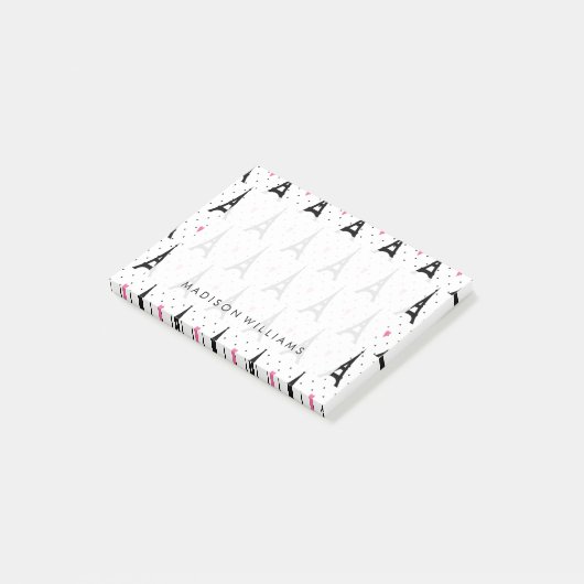 Eiffelturm-Tupfen-u. Herz-Muster Post-it Klebezettel (angewinkelt)