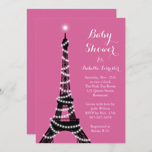 Eiffelturm Twinkles Kinderdusche Einladung (Vorne/Hinten)