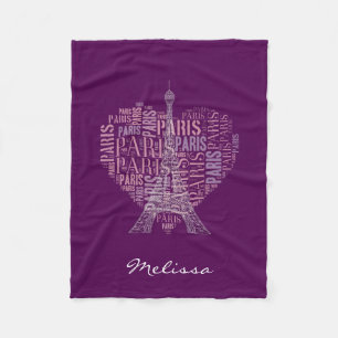Eiffelturm u. Aufschriften Paris   Deep Purple Fleecedecke
