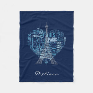 Eiffelturm u. Aufschriften Paris dem Blau in des Fleecedecke