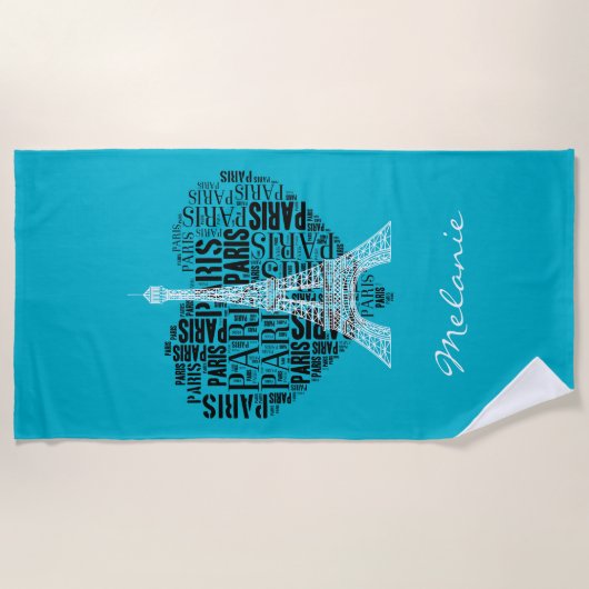Eiffelturm u. Aufschriften Paris im Herzen Strandtuch (Vorderseite)
