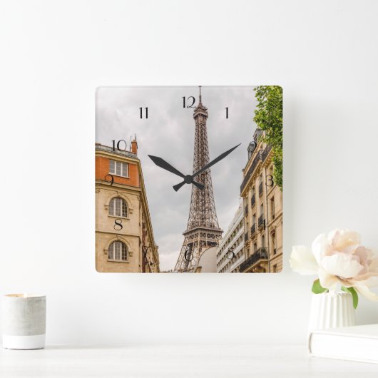 Eiffelturm-Uhr Quadratische Wanduhr (Zuhause)