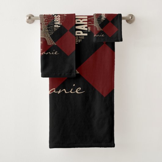 Eiffelturm und Aufschriften Paris im Herzen Badhandtuch Set (Insitu)