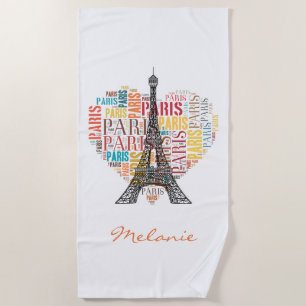 Eiffelturm und Aufschriften Paris im Herzen Strandtuch