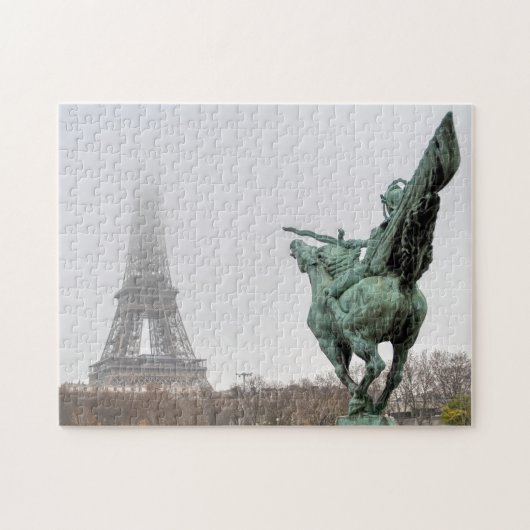 Eiffelturm und Bir-hakeim-Statue an einem schönen  Puzzle (Horizontal)