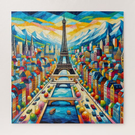 Eiffelturm und bunte Gebäude Puzzle (Vertikal)