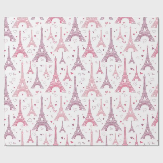 Eiffelturm und Herz Geschenkpapier (Flach)