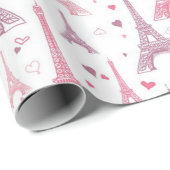 Eiffelturm und Herz Geschenkpapier (Rolleneckpunkt)